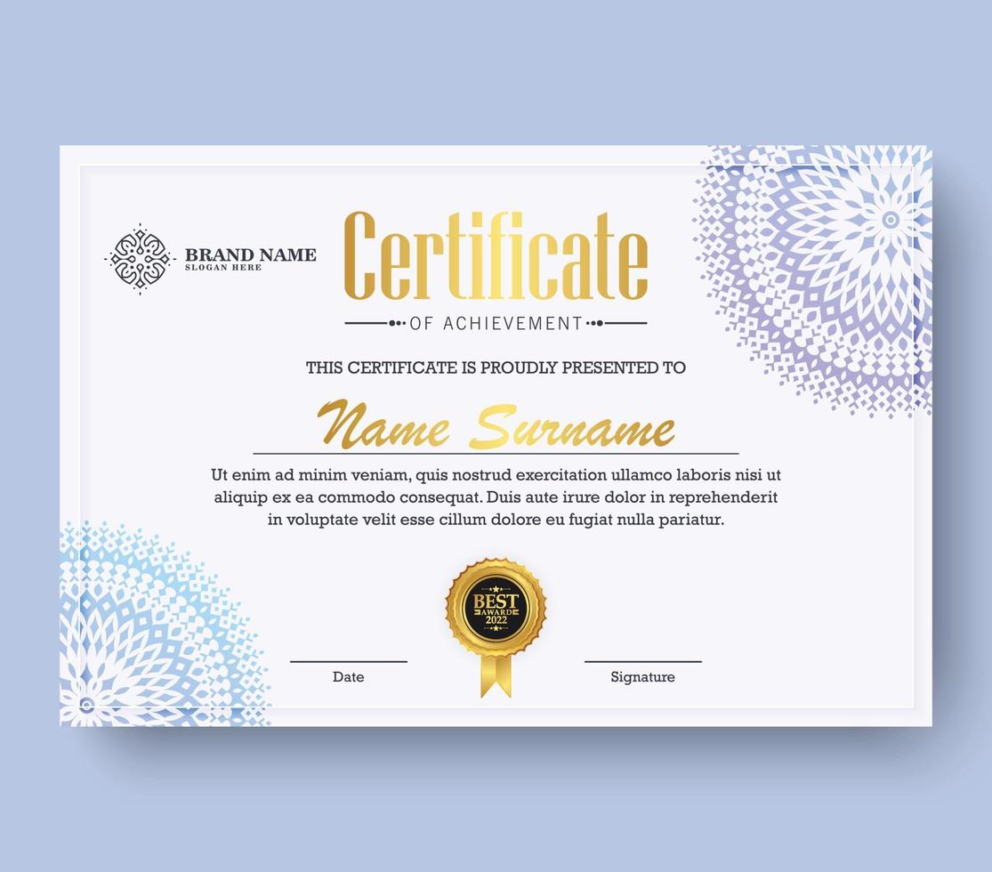 Gradient mandala award certificate template vector