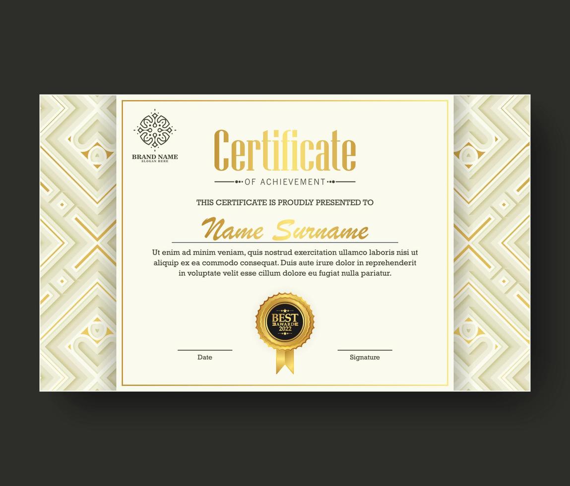 Achievement certificate best award diploma vector