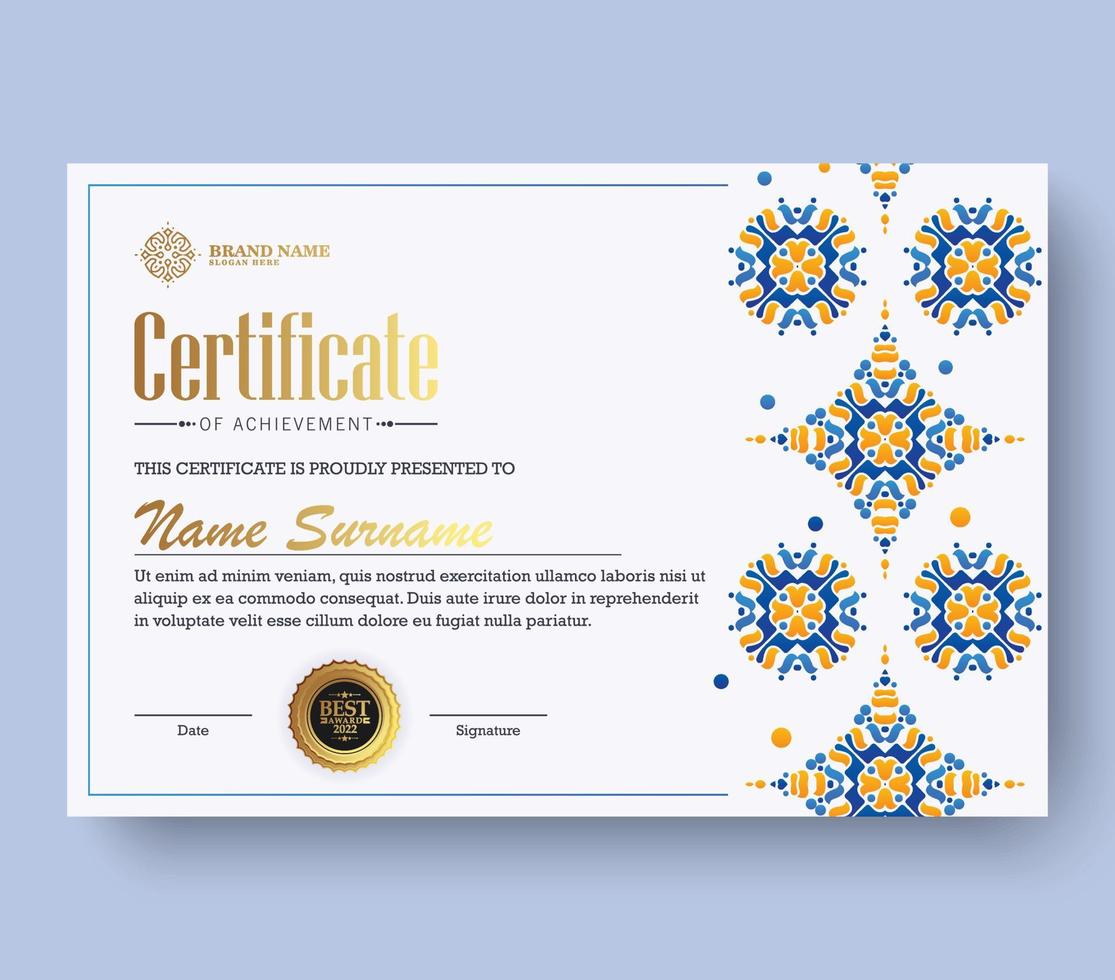 Achievement certificate best award diploma vector