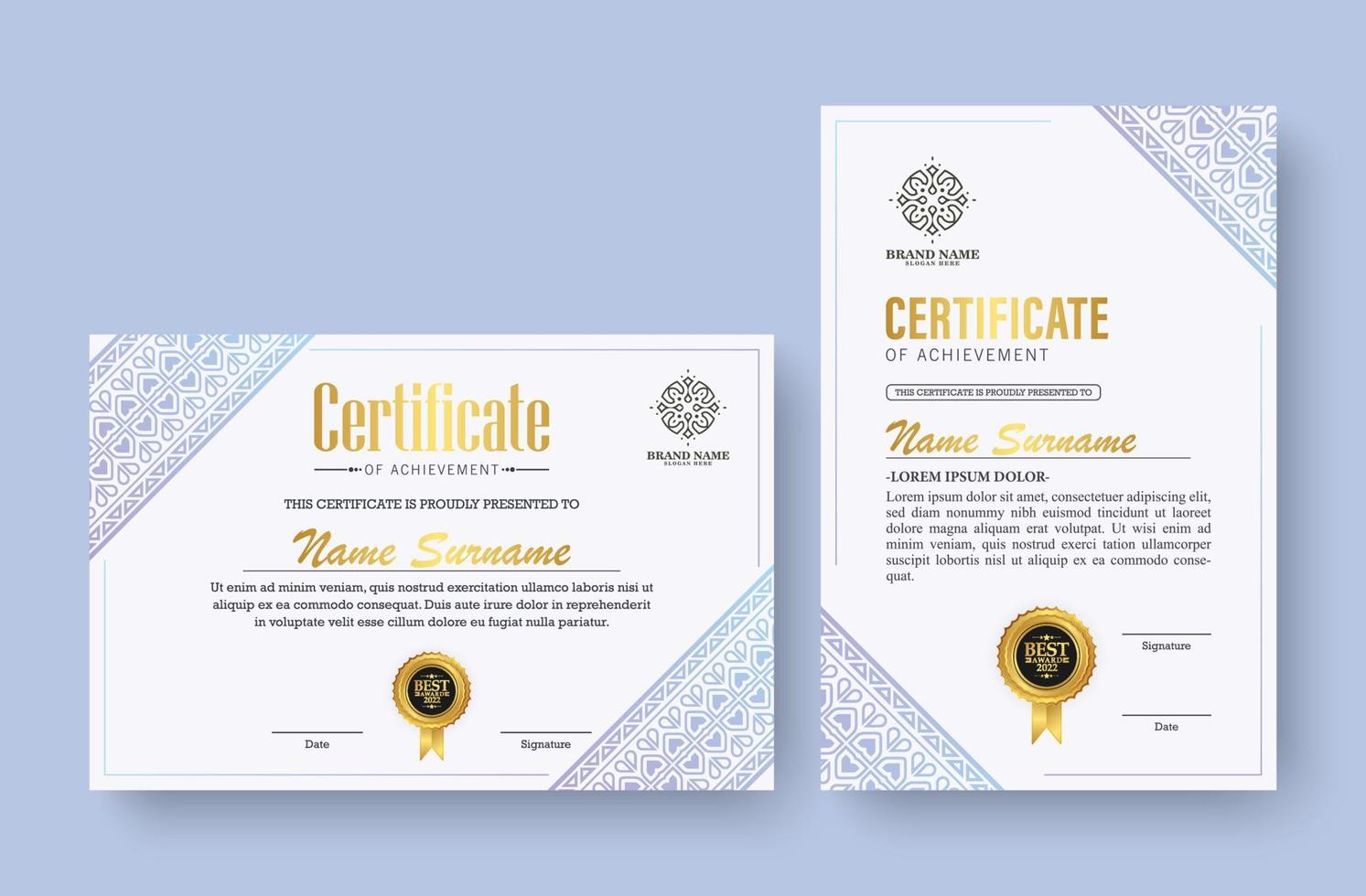 Achievement certificate best award diploma vector