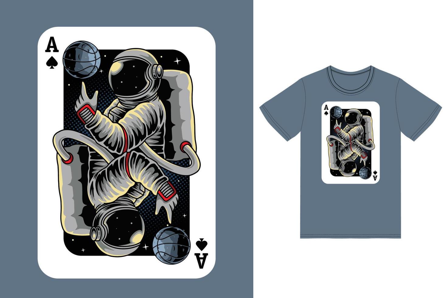 Playing card astronaut illustration with tshirt design premium vector