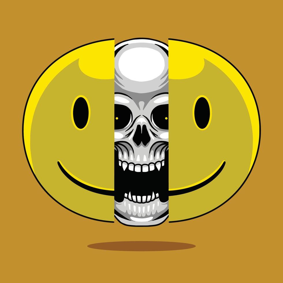 Skull and smile emoji illustration premium vector