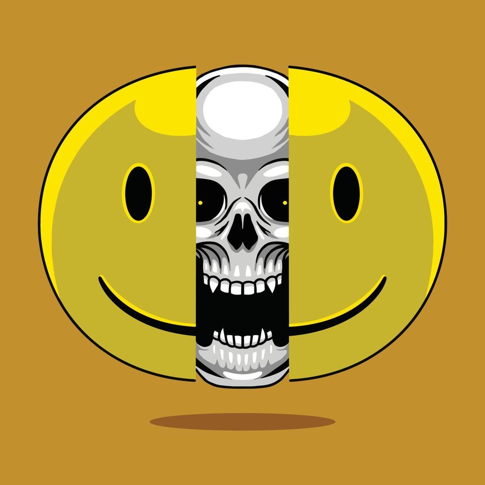 Skull and smile emoji illustration premium vector