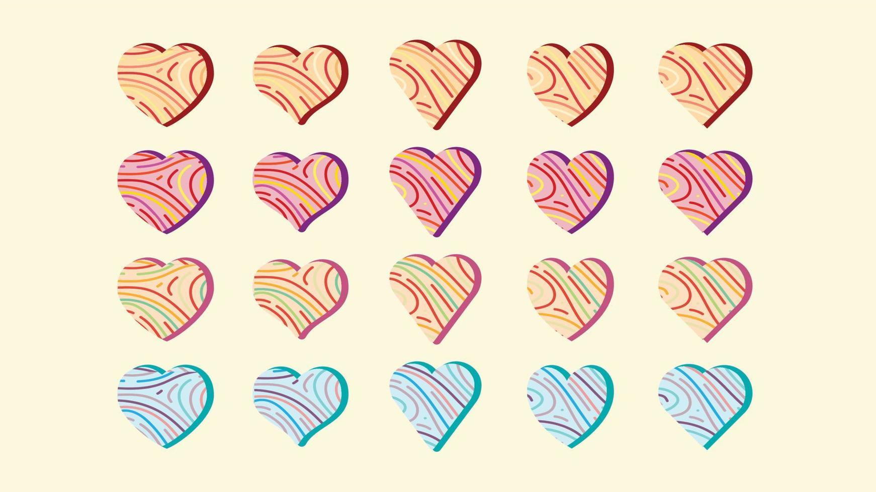 Set of Valentine Love Heart Symbols Isolated Vector Pack Hand-Drawn Gradient Icons