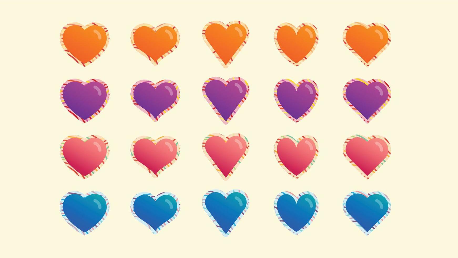 Set of Valentine Love Heart Symbols Isolated Vector Pack Hand-Drawn Gradient Icons