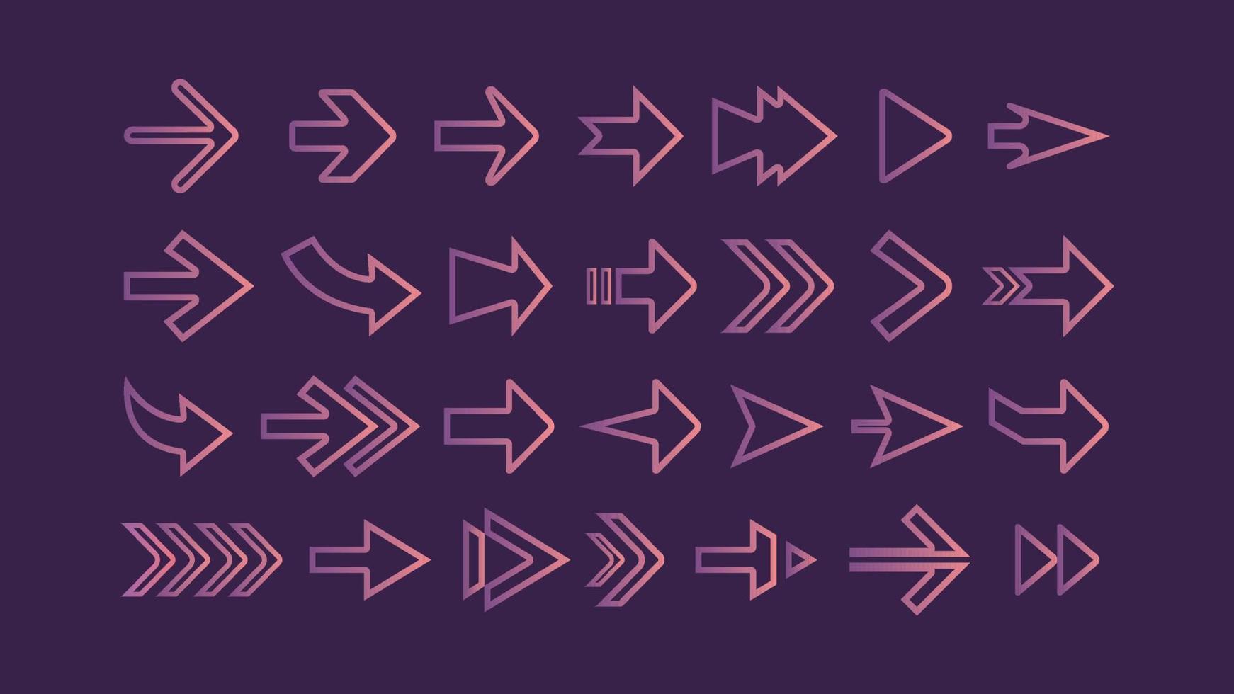 conjunto de colección de iconos de flechas de contorno degradado vector
