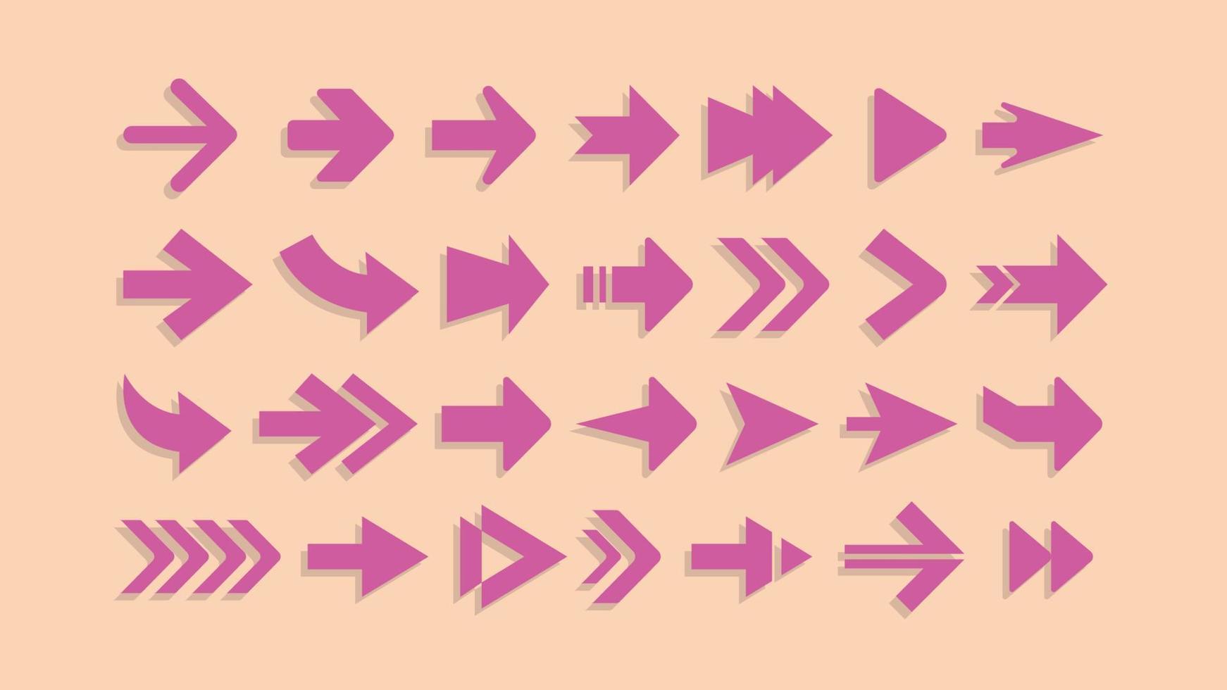 Set of Pink Shadow Arrows Icons Collection vector