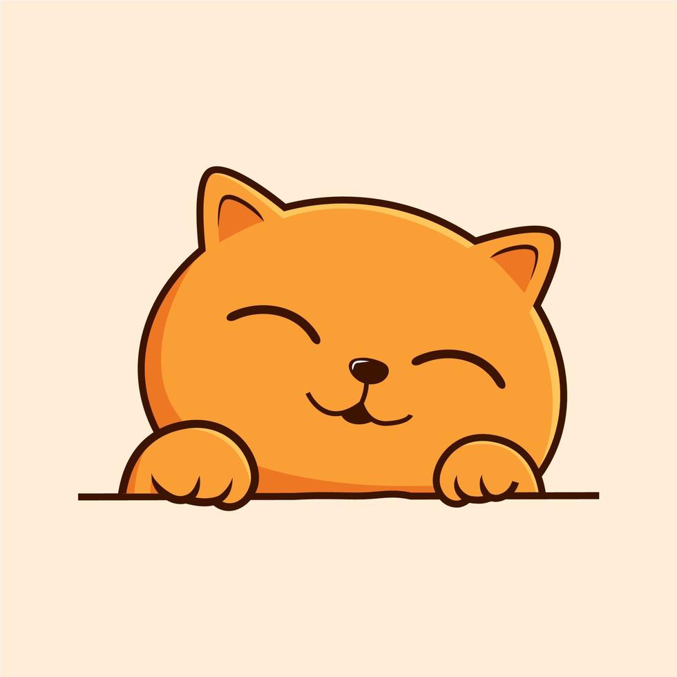 Solid Orange Cat Cartoon - Cute Cat Waving Hand Pawns Vector