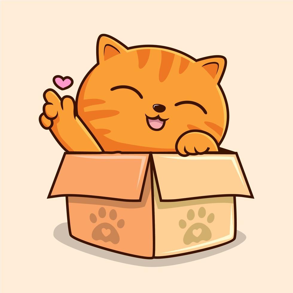 gato naranja rayado en caja mano de amor de dibujos animados - vector de gato gatito atigrado naranja lindo