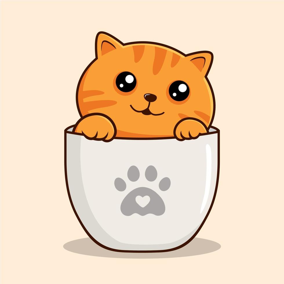 Tabby Orange Cat in Cup - Cute Striped Orange Cat Hide in Cup vector