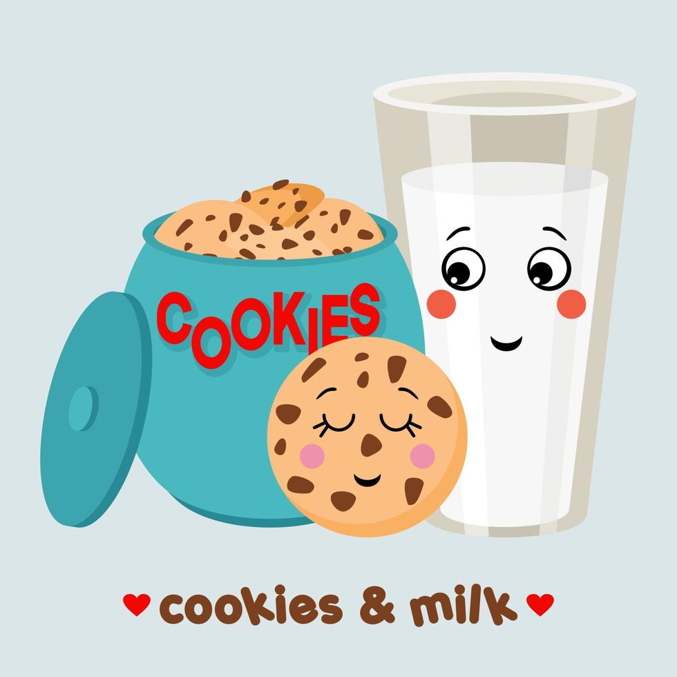 Greeting love card with cookies and milk vector