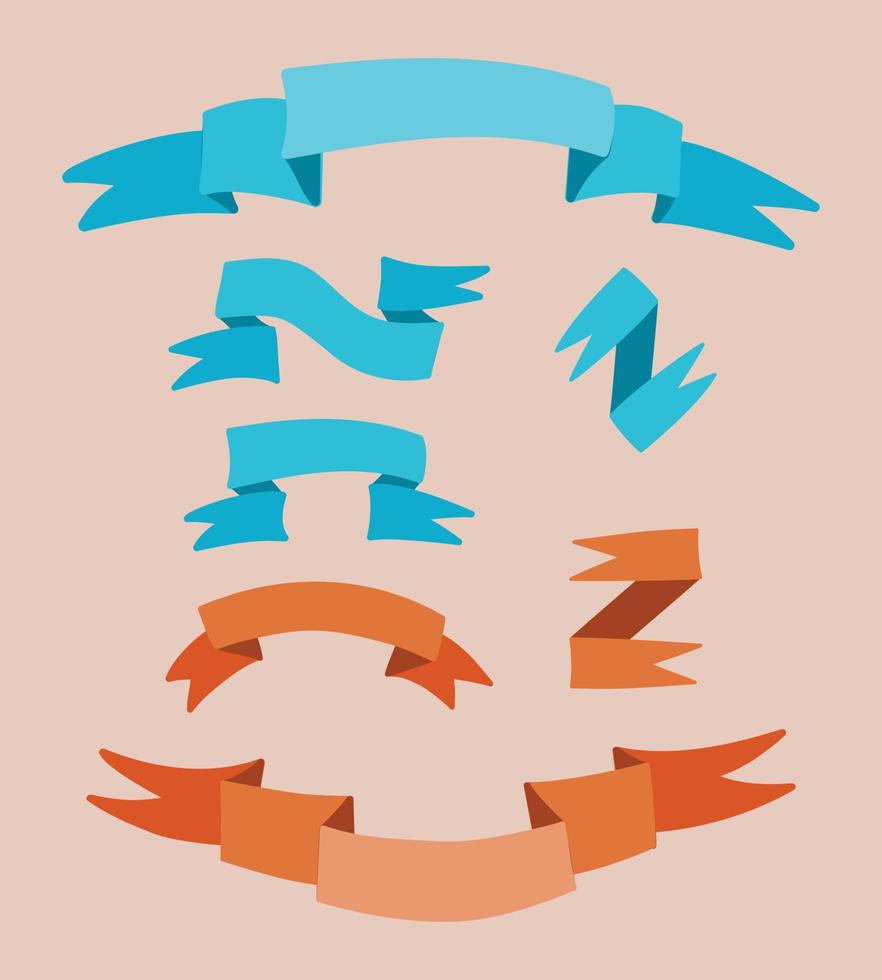 Ribbon set. Orange and blue ribbons. Retro style vector