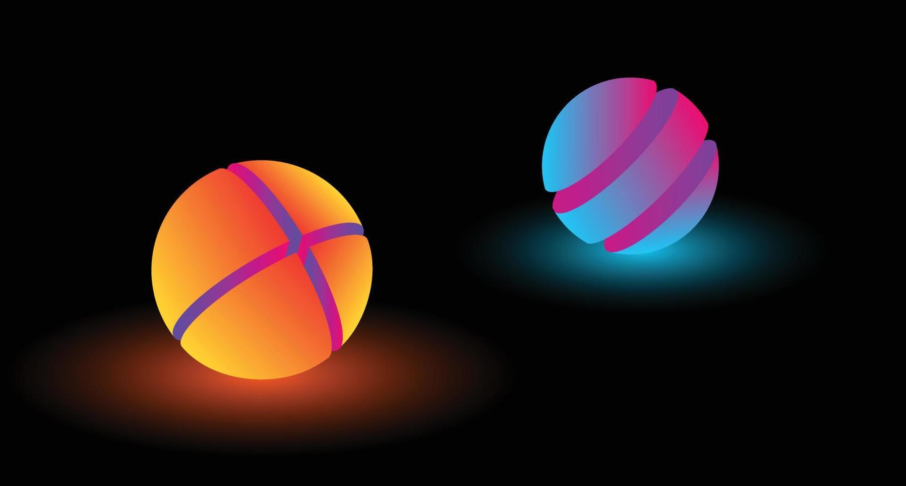 las esferas sobre un fondo negro emiten una luz azul y naranja suave vector