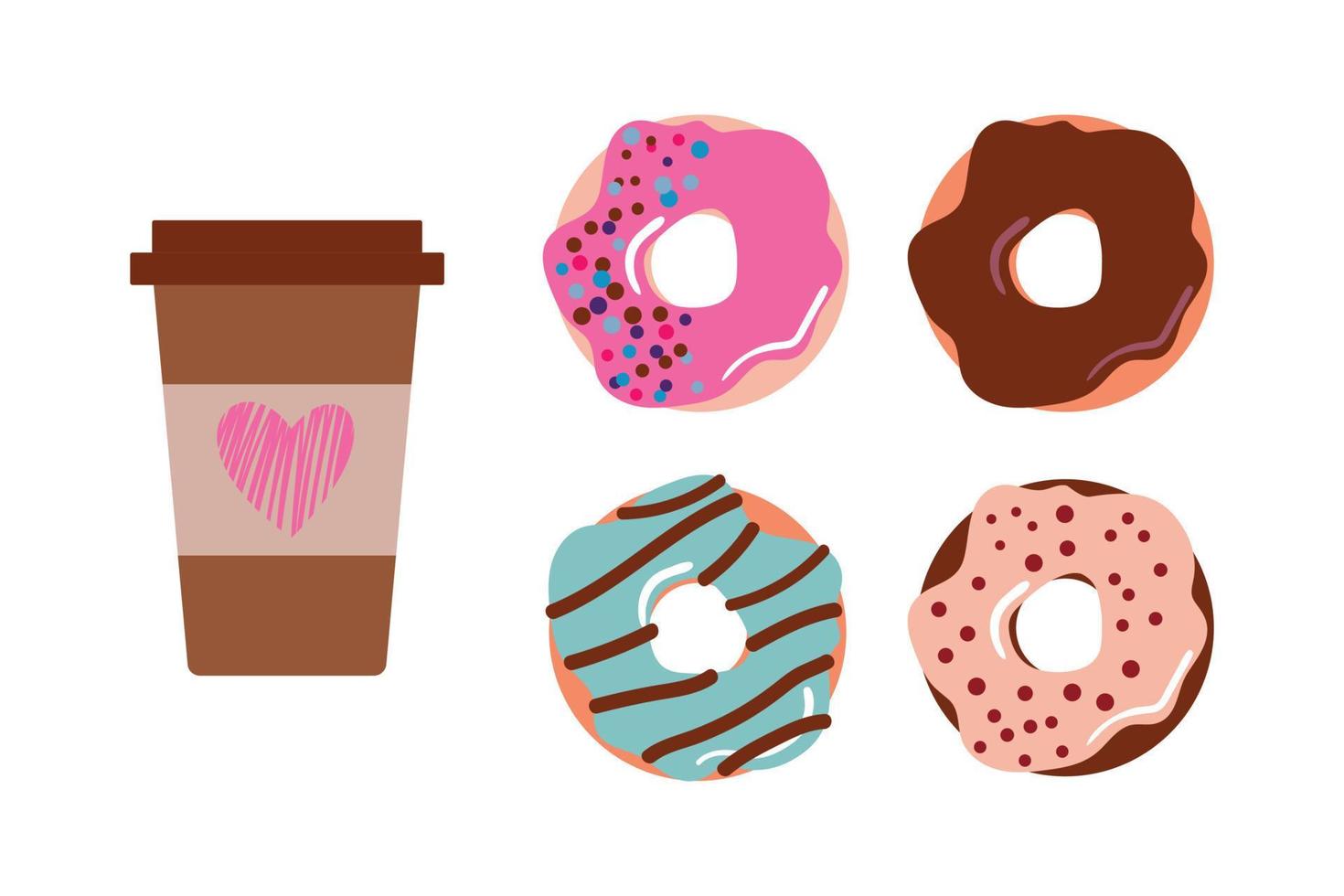 A cup of coffee and delicious glazed donuts vector