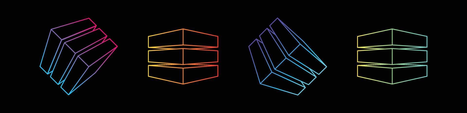 Countour of cube form set. Gradient vector