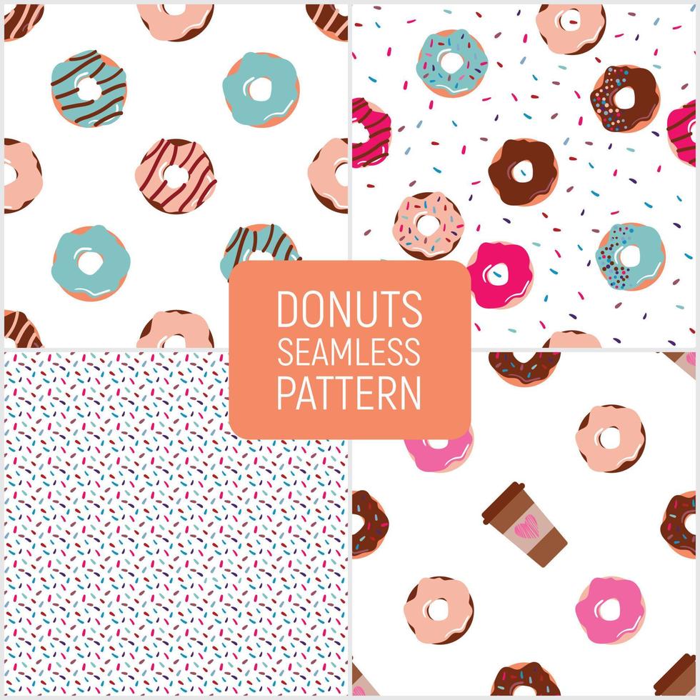 Seamless pattern set with donuts and sprinkles, and vector