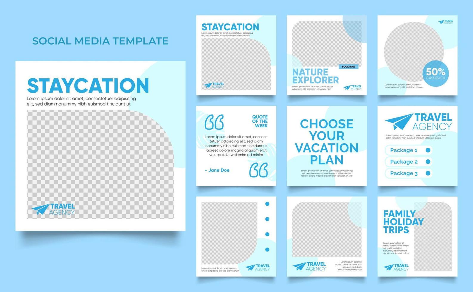 social media template banner travel and vacation service promotion. fully editable instagram and facebook square post frame puzzle organic sale poster vector