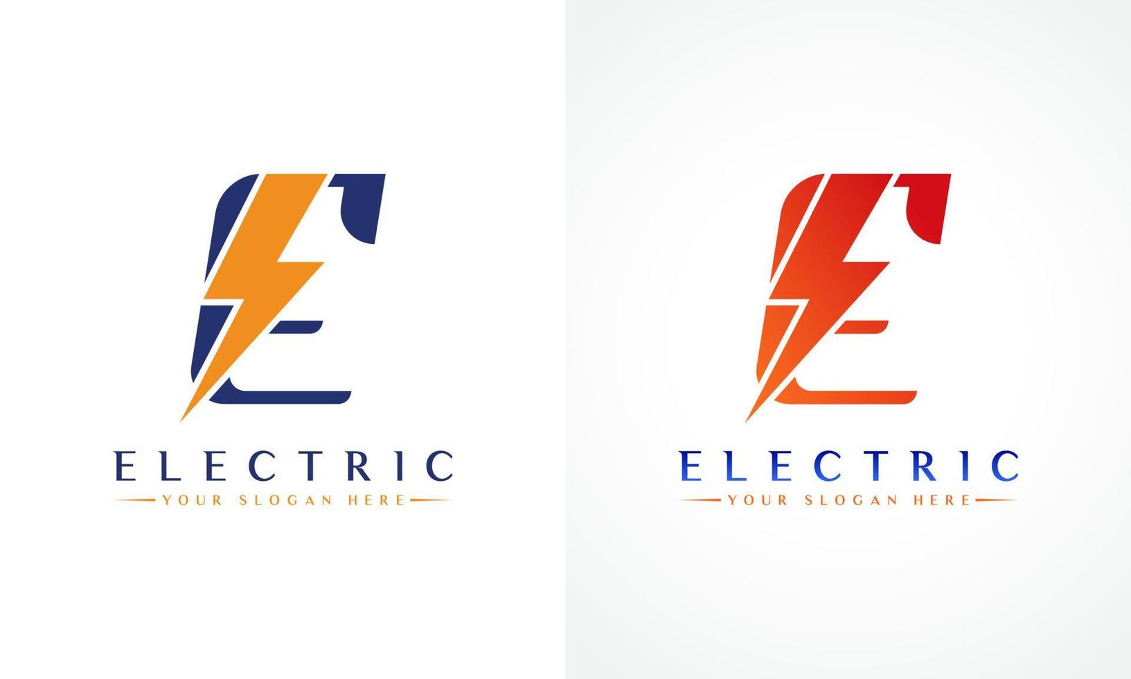 logotipo de letra e con diseño de vector de rayo trueno. perno eléctrico letra e logo vector ilustración.