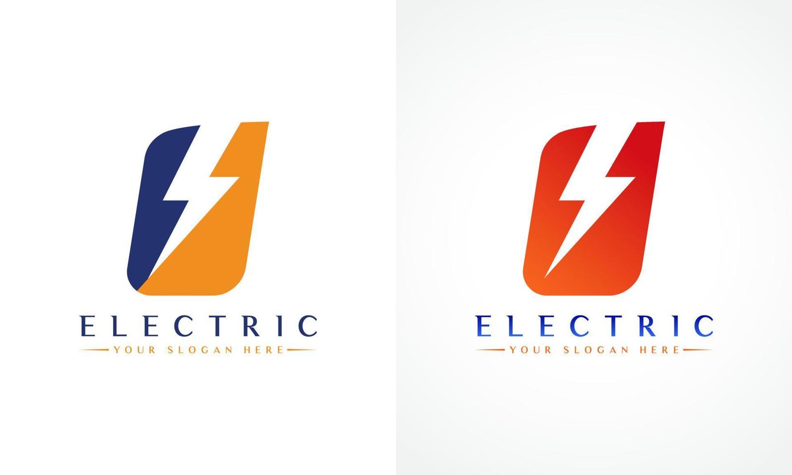 logotipo de letra u con diseño de vector de rayo trueno. Ilustración de vector de logotipo de letra u de perno eléctrico.