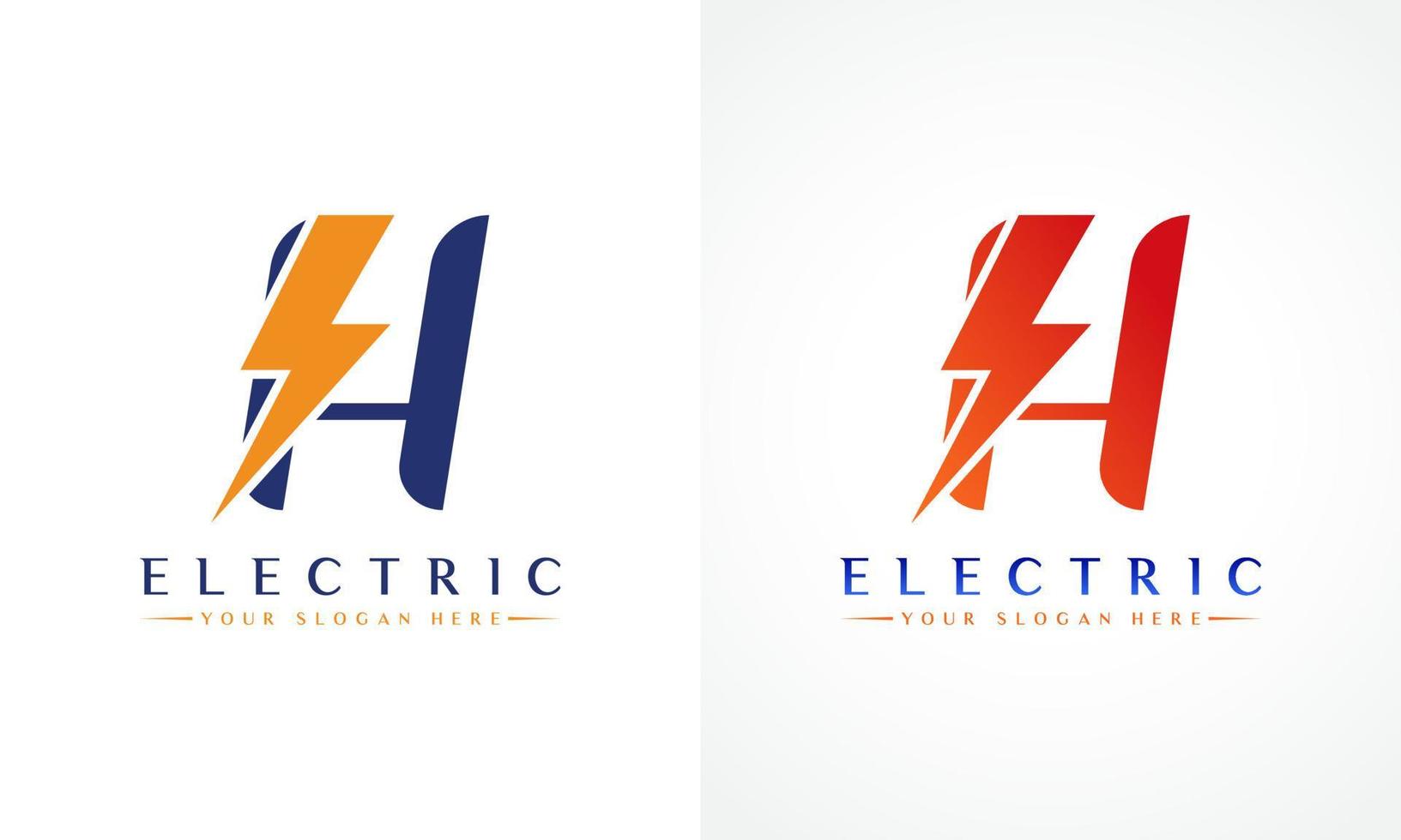 logotipo de letra h con diseño de vector de rayo trueno. Ilustración de vector de logotipo de letra h de perno eléctrico.