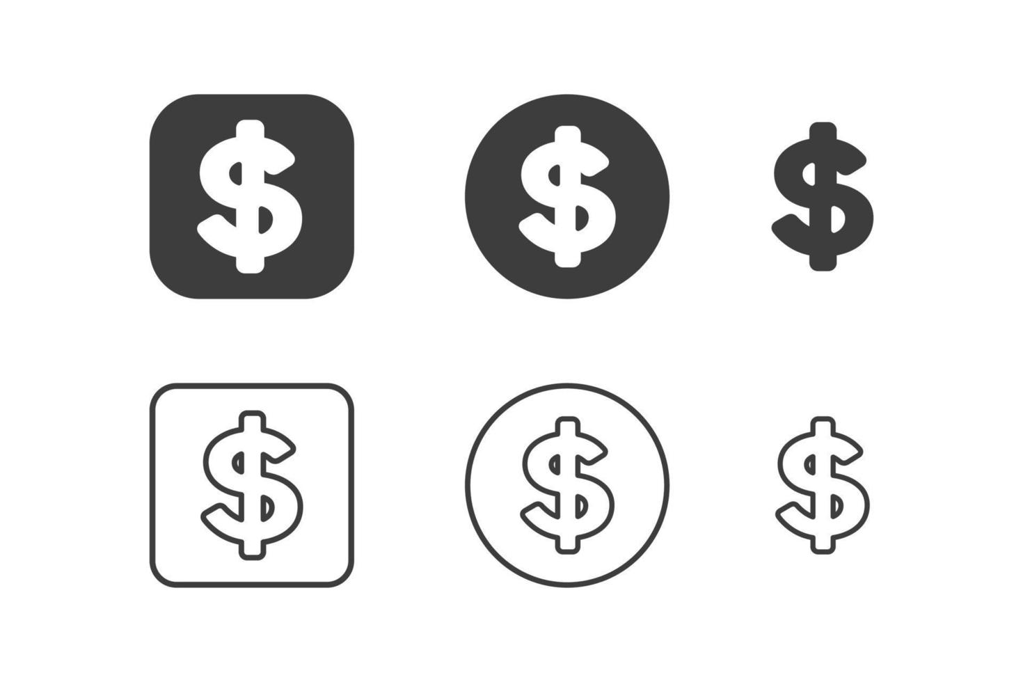 diseño de icono de signo de dinero 6 variaciones. aislado sobre fondo blanco. vector