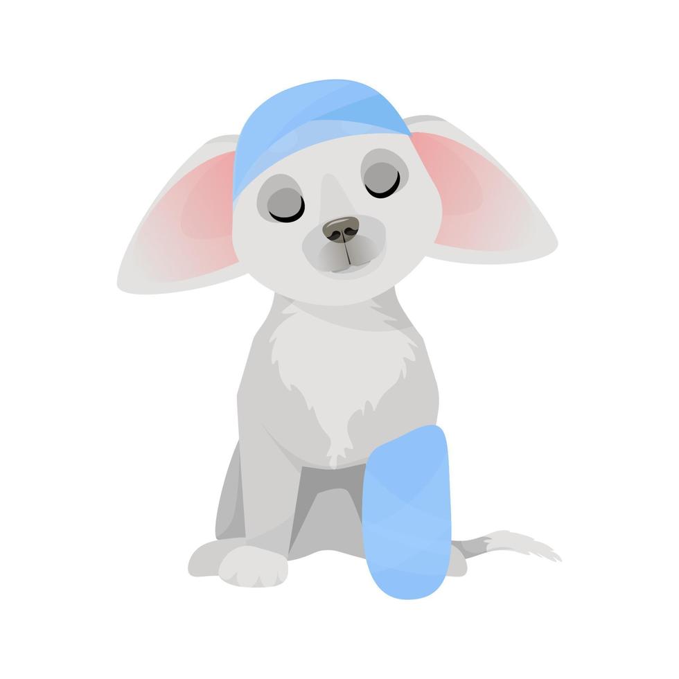 cute gray sad dog with bandaged head and paw vector