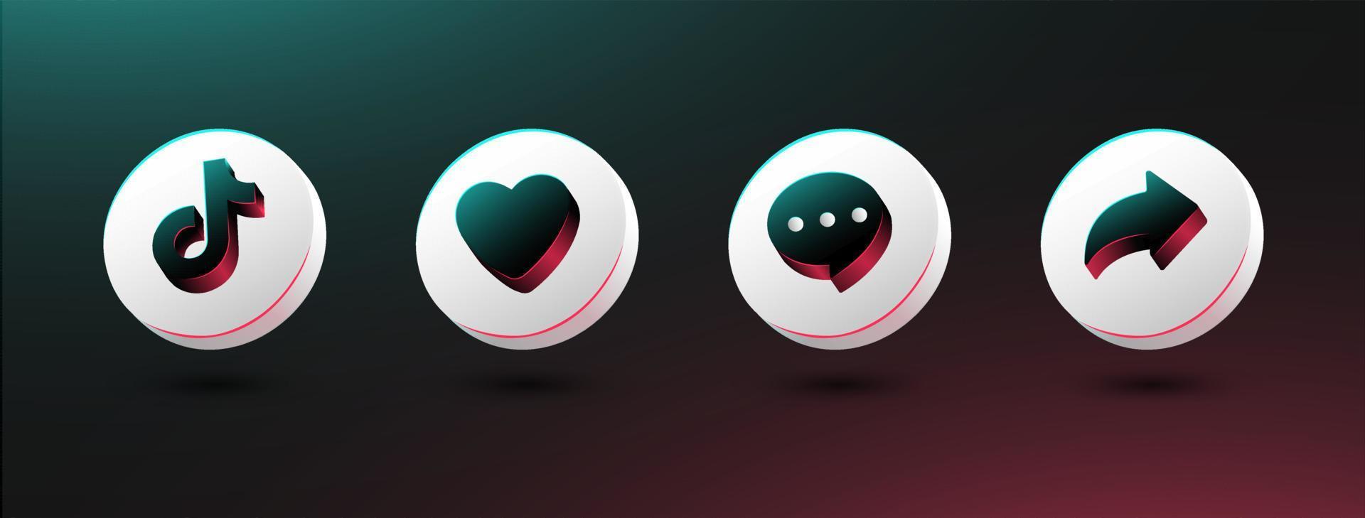 social media icon set love, share and comment 3d style vector