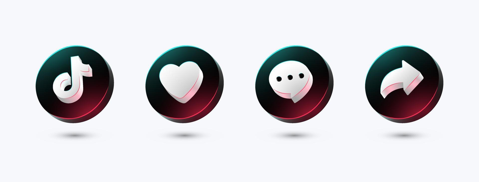 social media icon set love, share and comment 3d style vector