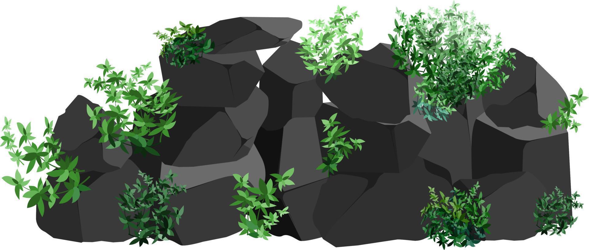 A set of black charcoal of various shapes and plants.Collection of pieces of coal, graphite, basalt and anthracite. The concept of mining and ore in a mine.Rock fragments,boulders. vector