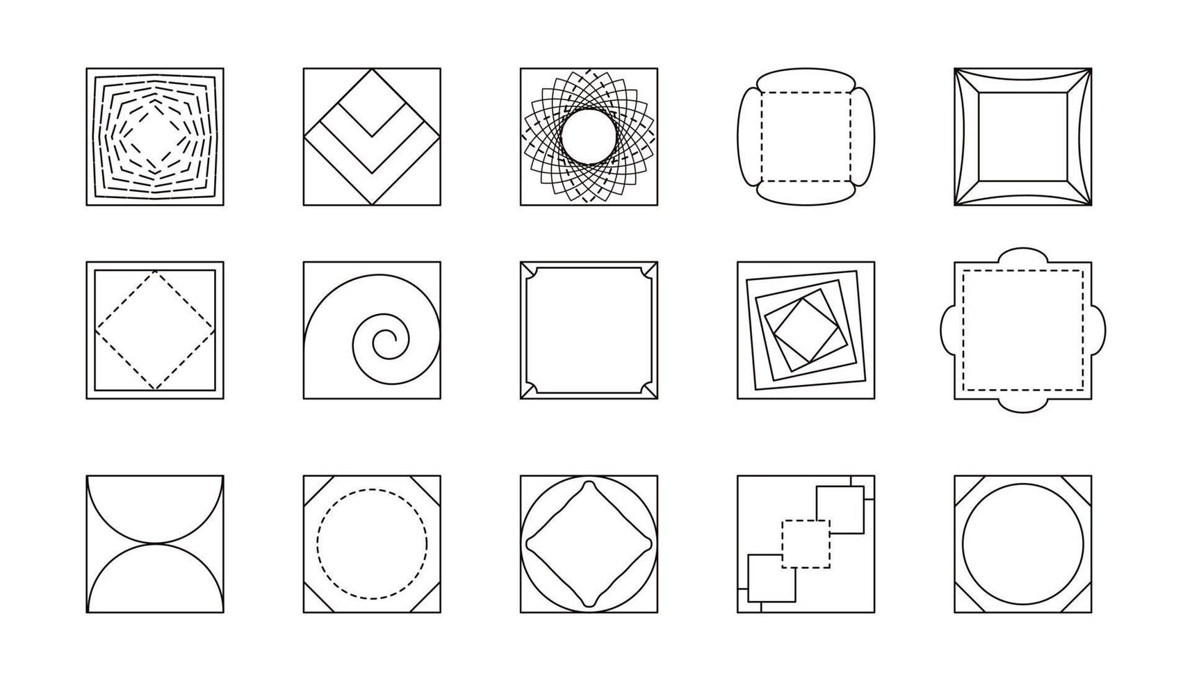 Set of trendy thin line geometric frames. Abstract minimal design elements for social media stories and post, logo, print. Vector icons isolated on white background