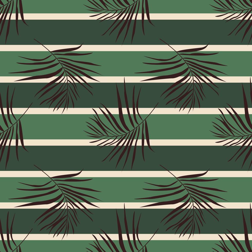 Abstract geometric seamless pattern with palm leaves and green horizontal stripes. Boho floral print. Exotic jungle wallpaper, natural fashion background. Modern vector design