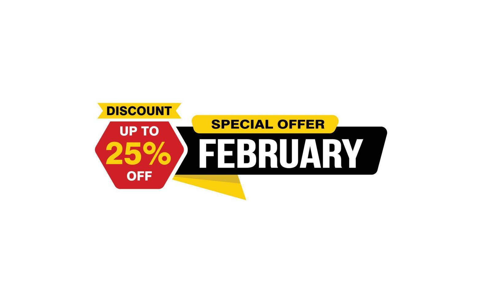 25 Percent FEBRUARY discount offer, clearance, promotion banner layout with sticker style. vector