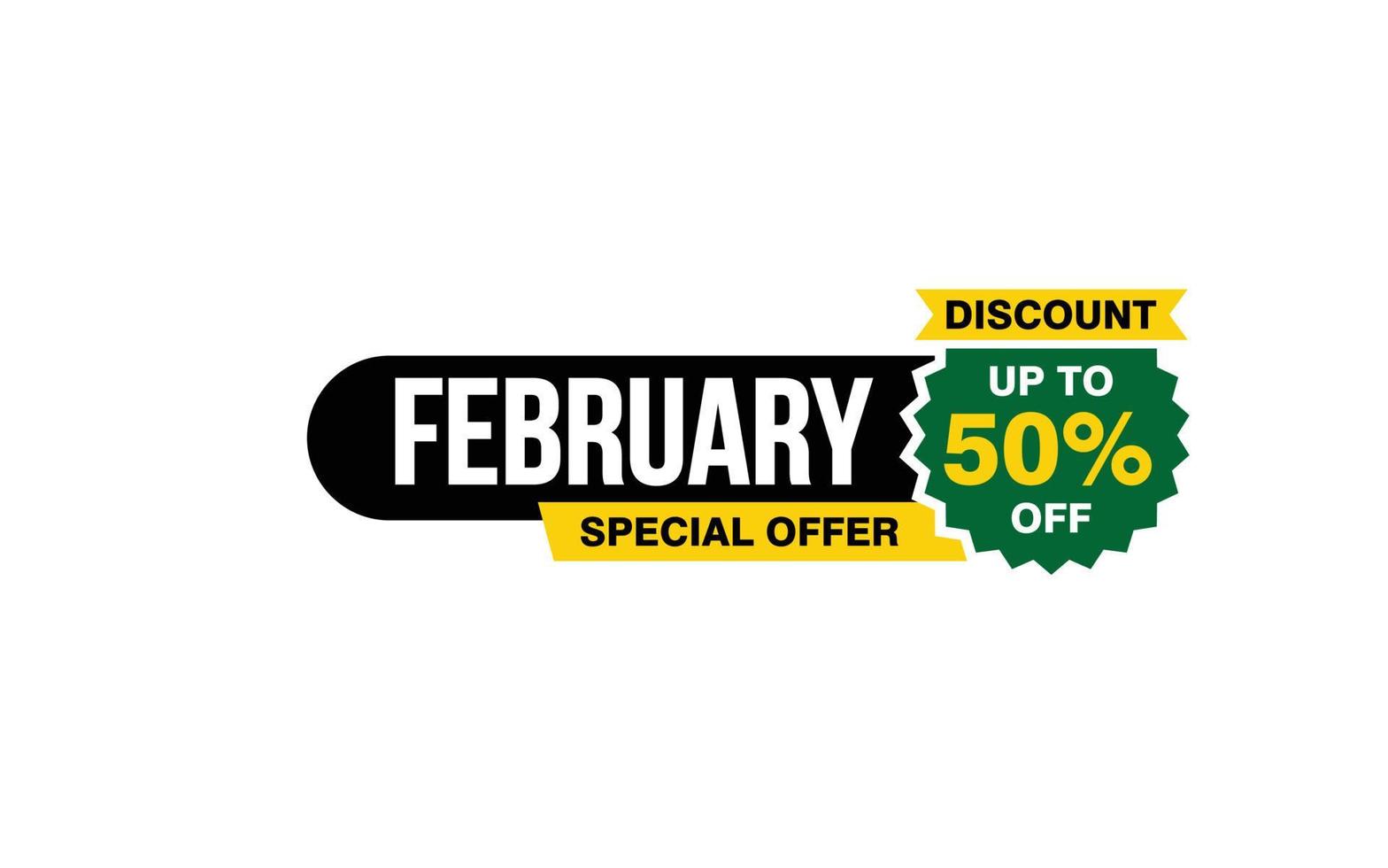 50 Percent FEBRUARY discount offer, clearance, promotion banner layout with sticker style. vector