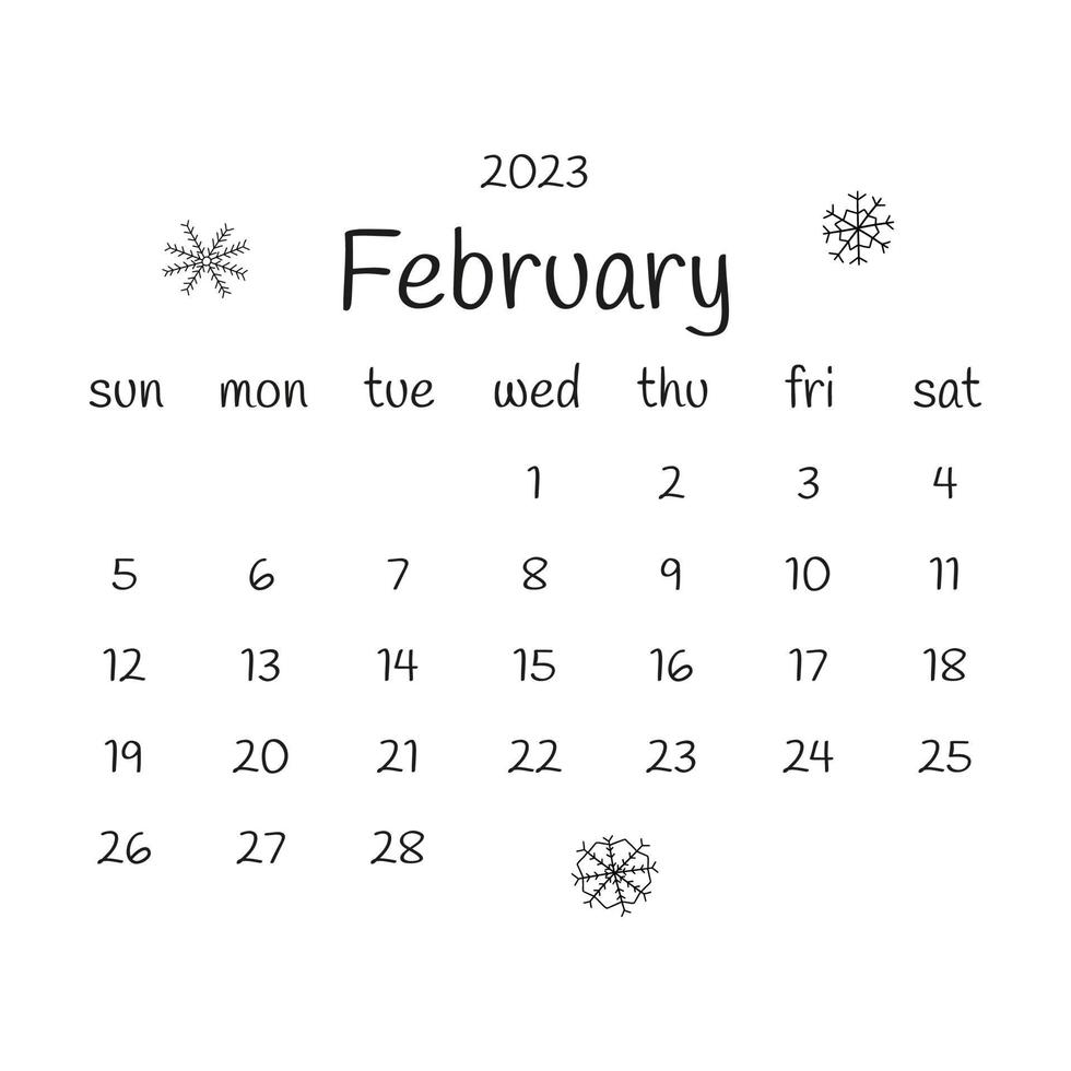 2023 February Calendar With Snowflakes Vector Doodle Design 18863520 2023-february-calendar-with-snowflakes-vector-doodle-design-18863520