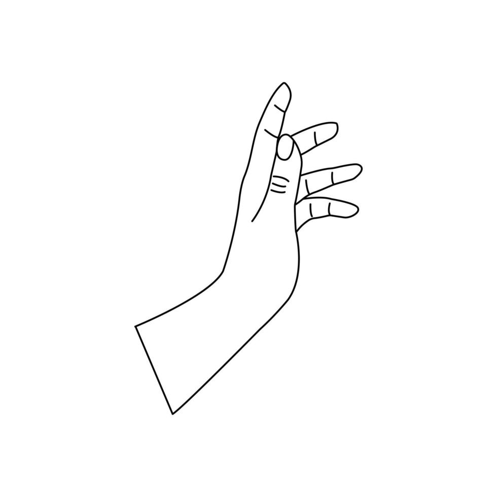 Human hand, gesturing raised up. Linear vector isolated