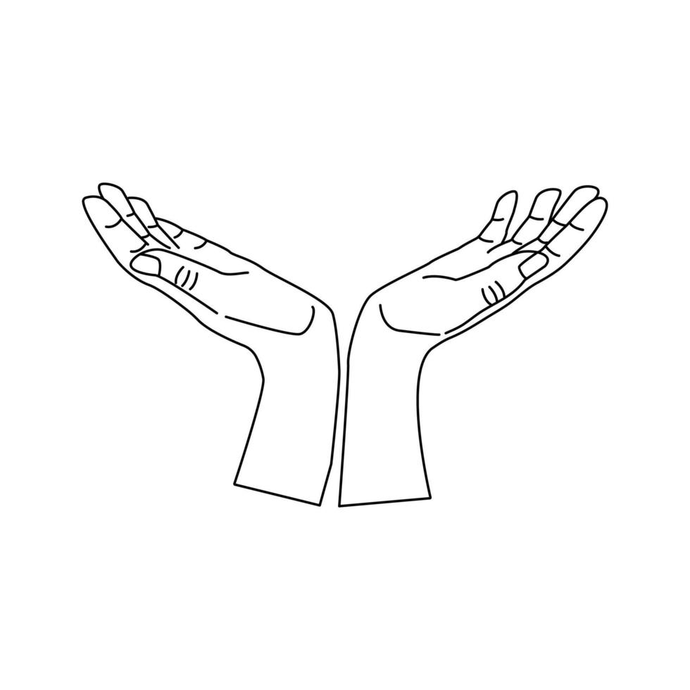 Human hand, gesturing, palms up. Linear vector isolated doodle art