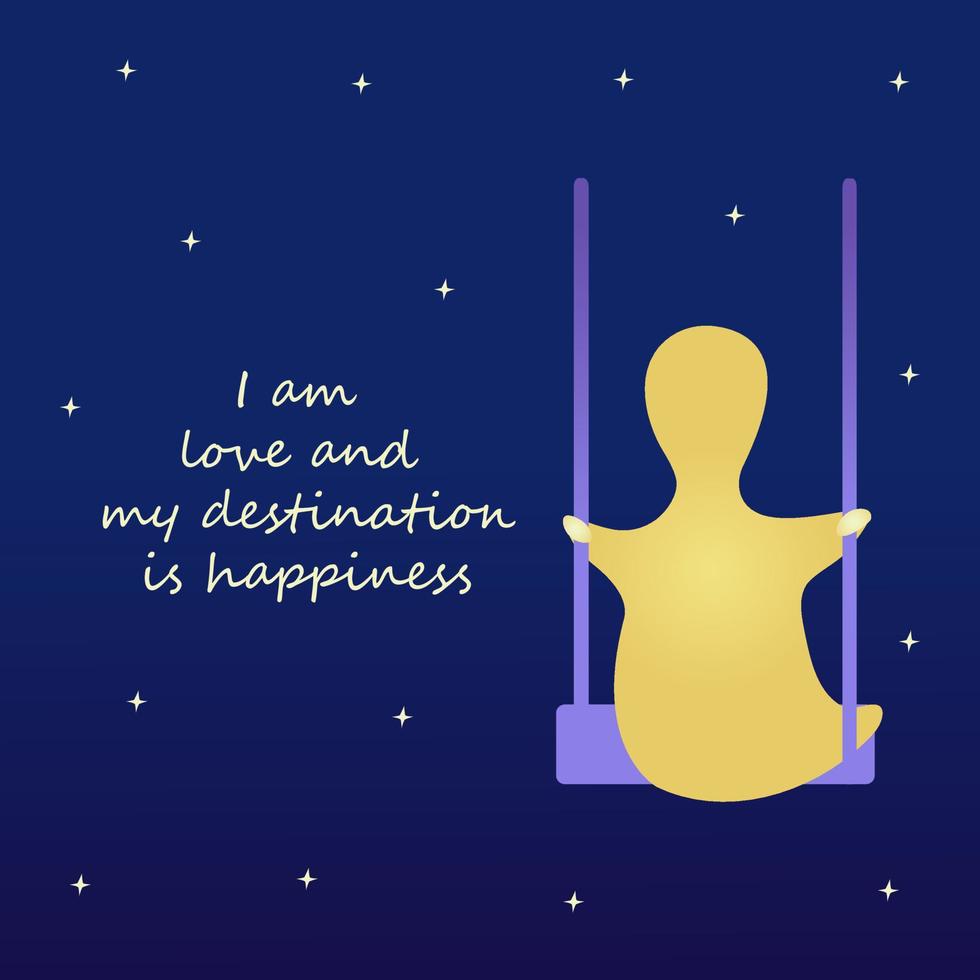 Soul on blue space riding on swing. Vector