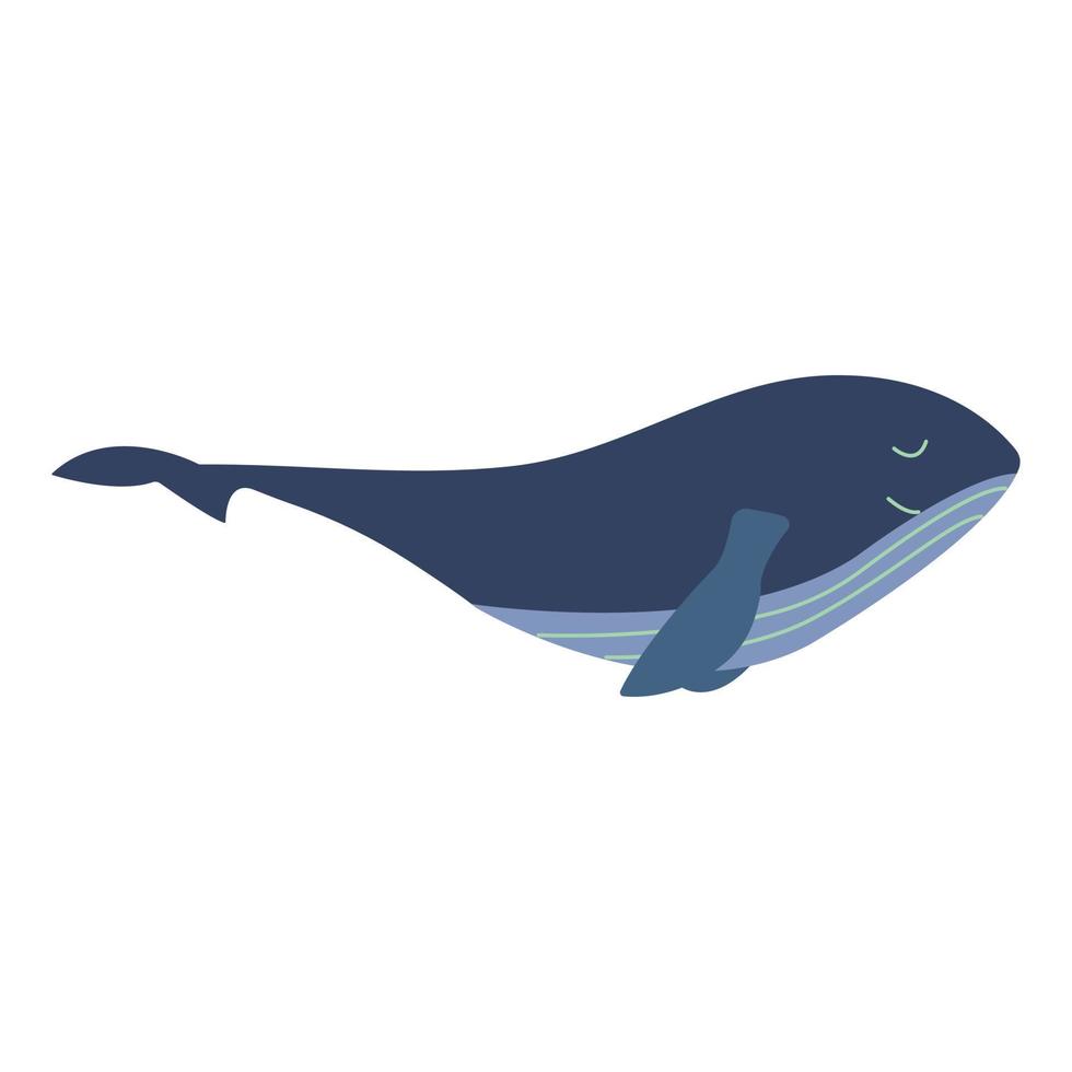 Cute smile blue whale. Hand drawn vector isolated