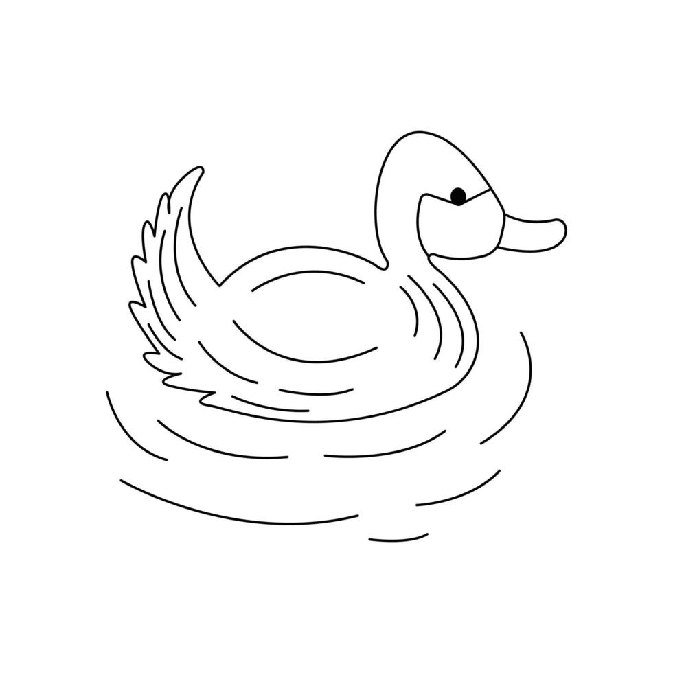 lindo pato nada. garabato vectorial blanco y negro vector