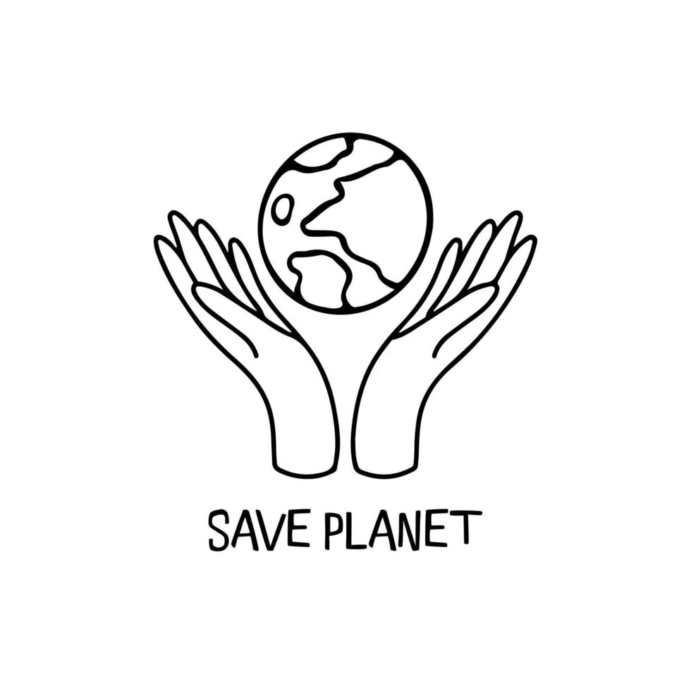 Hands holding the plane. Save planet. Vector