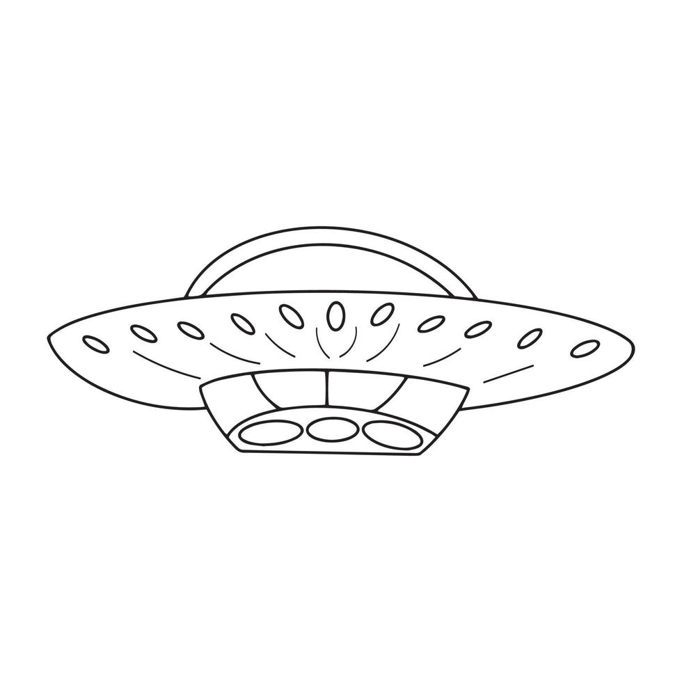 Flying saucer. UFO. Black and white vector doodle