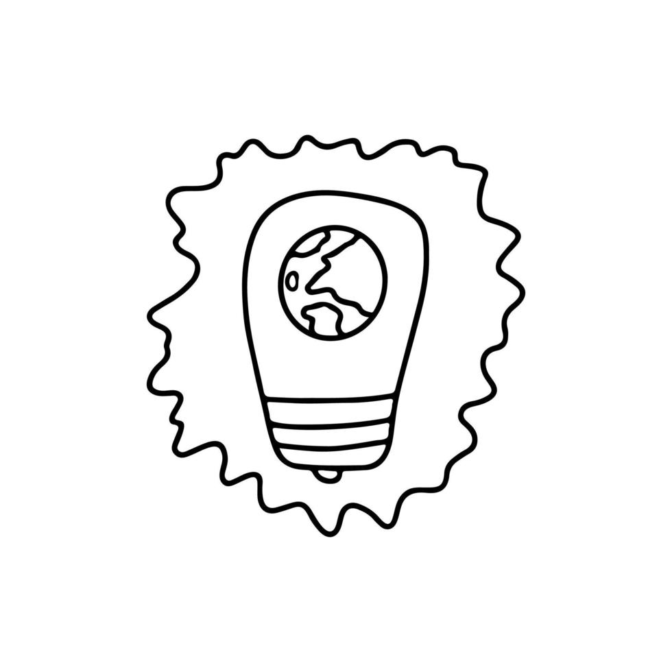 Light bulb with planet inside. Vector black and white