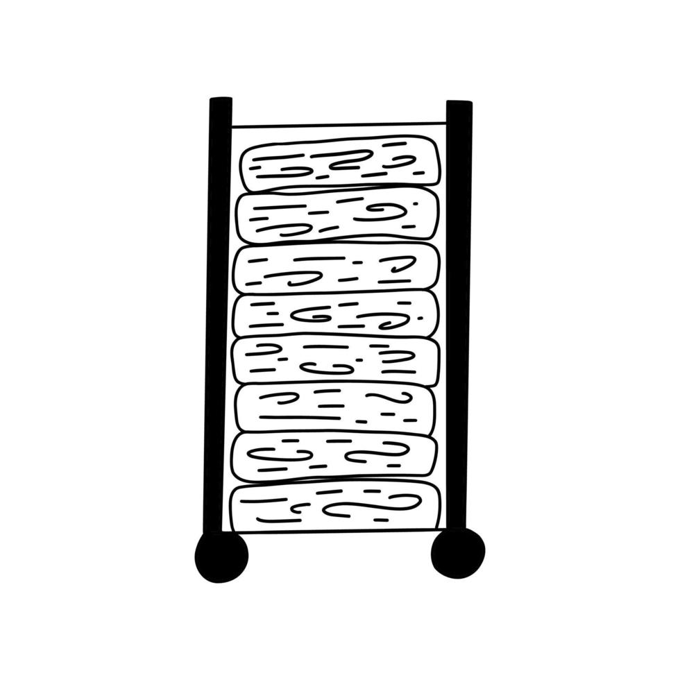 soporte sobre ruedas para apilar leña. pila de leña vector