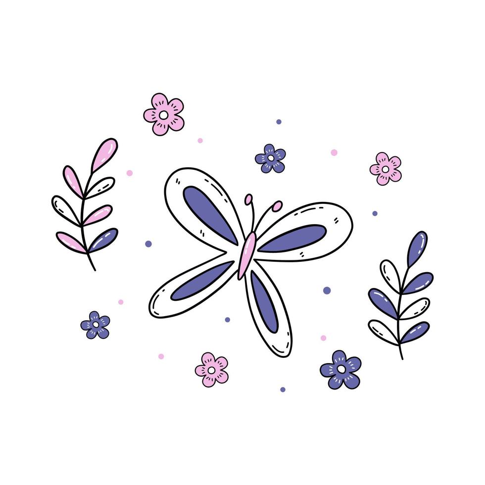 Beautiful butterfly in purple and pink color. Vector print