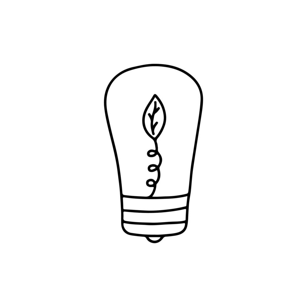 Light bulb with leaf inside. Vector black and white