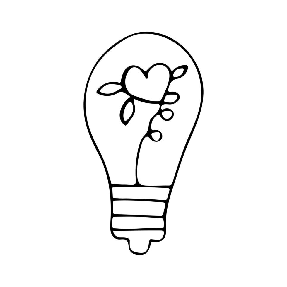 Light bulb with a heart inside and leaves vector