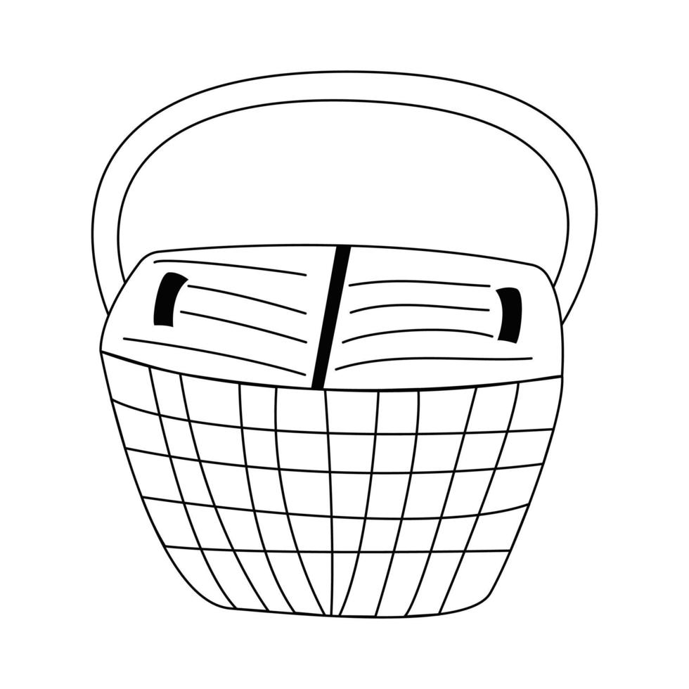 Wicker basket for groceries. Vector doodle isolated