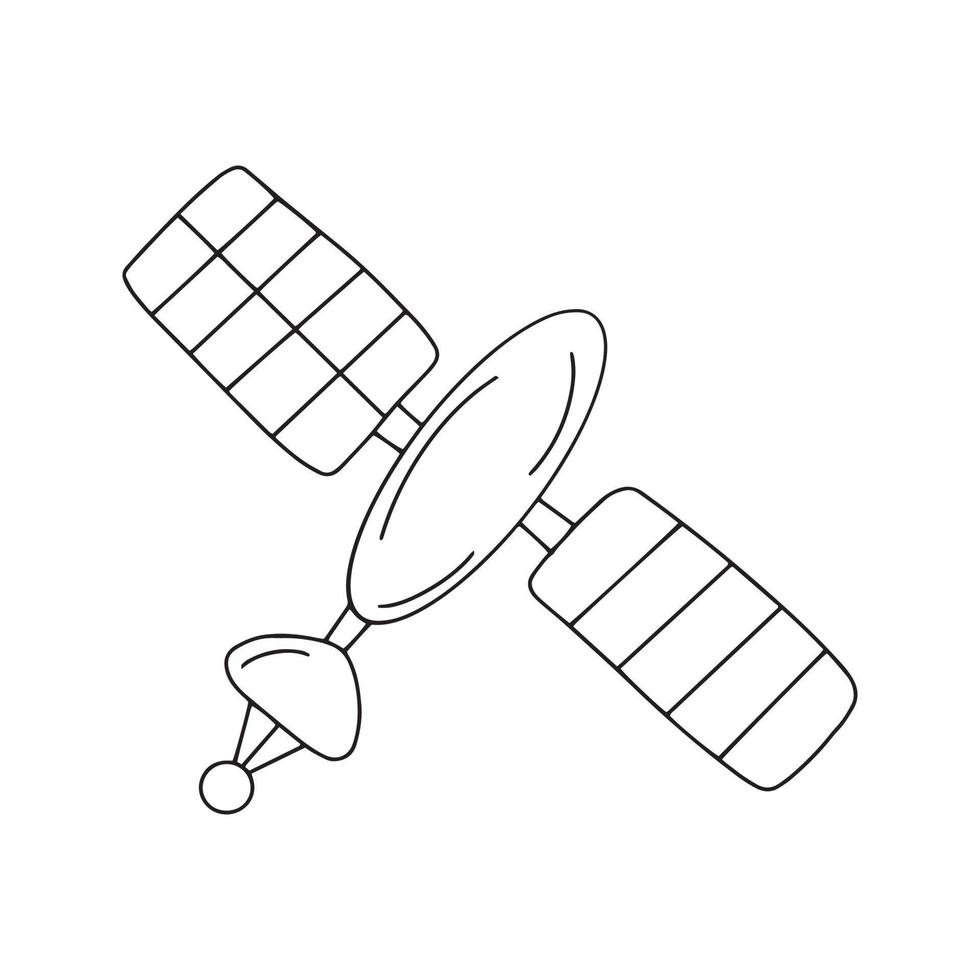 Satélite artificial en el espacio. garabato, vector, tecnología cósmica vector