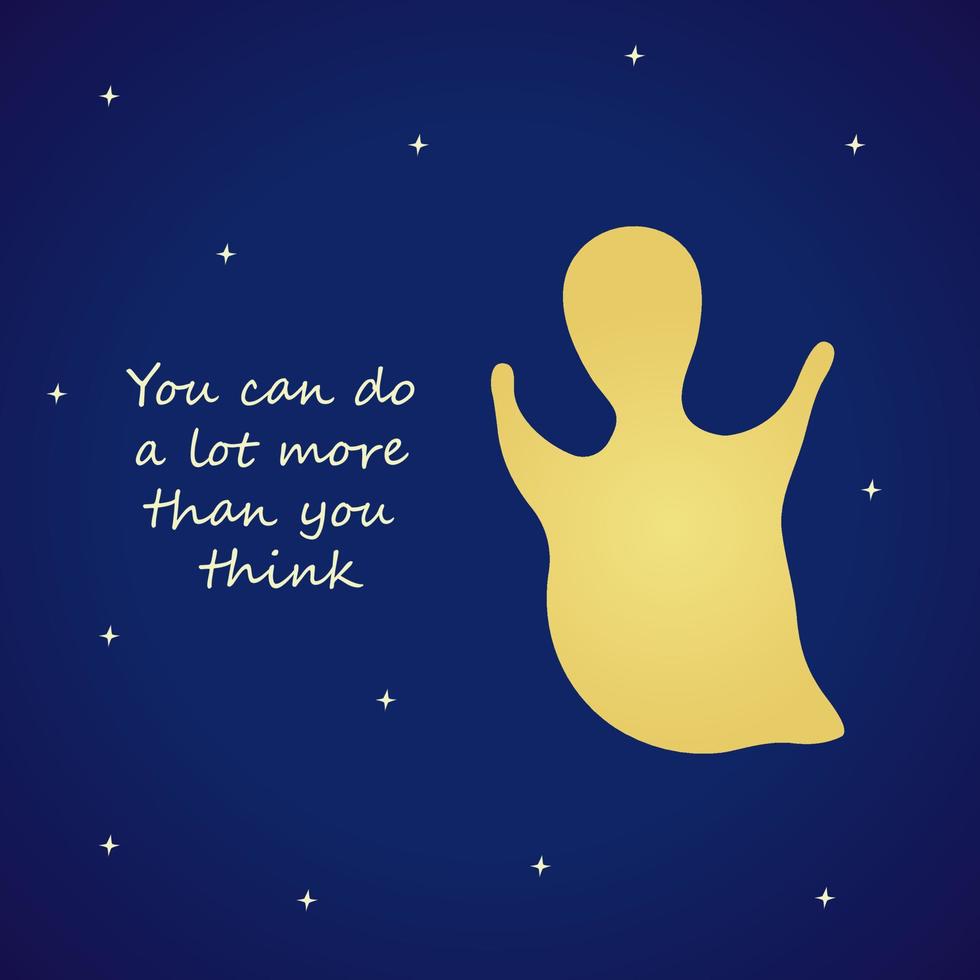 Soul on blue background joyfully raised hands up. Vector