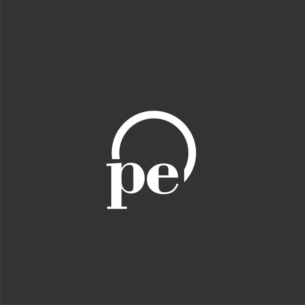 PE initial monogram logo with creative circle line design vector